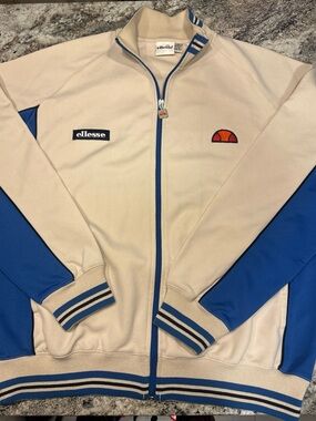 Ellesse Milan Track Jacket Mens XL Retro 80s Casuals Cream Blue